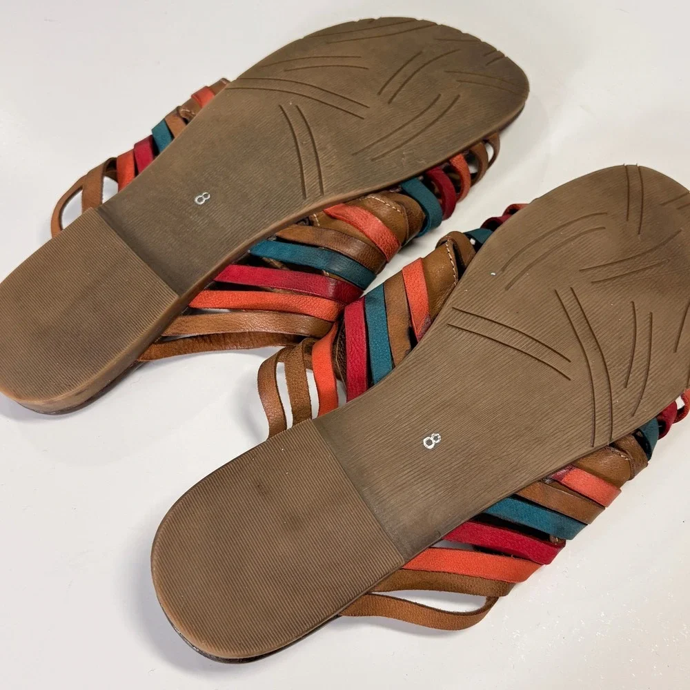ROAN by Bed Stu Marilee Leather Woven Multi Color Slide Sandals Size 8 Boho Flat